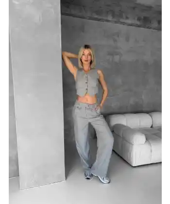 Essential yelek pantolon takım gri s255254