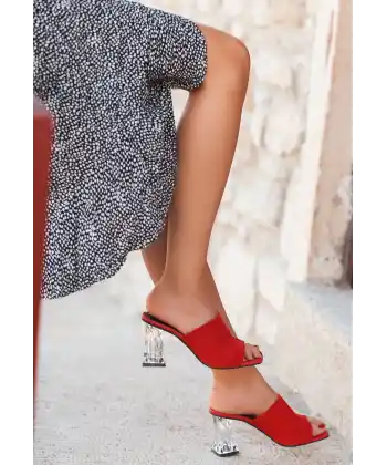 Evra Kırmızı Triko Topuklu Terlik