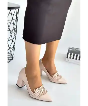 Farye Bej Cilt Topuklu Ayakkabı