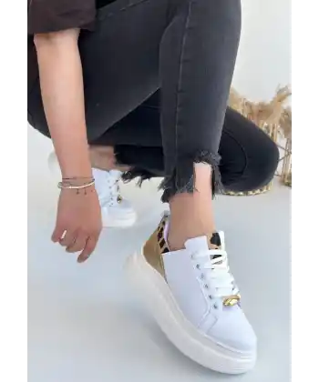 Gasta Beyaz Cilt Sarı Detaylı Bağcıklı Spor Ayakkabı