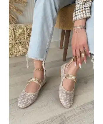 Hante Bej Keten Taşlı Babet Ayakkabı