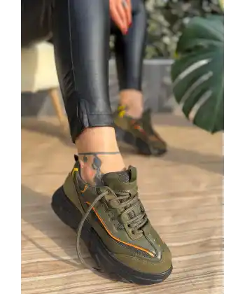 Imkea Yeşil Süet Turuncu Detaylı Spor Ayakkabı