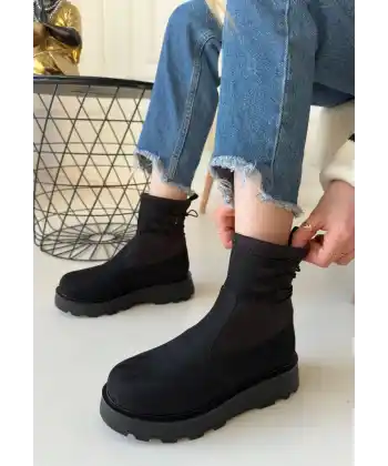 Jety Siyah Süet Bilekten Bağcıklı Bot