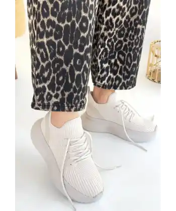 Jindy Bej Triko Bağcıklı Spor  Ayakkabı