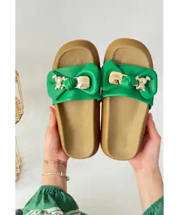 Jude Yeşil Cilt Ayıcıklı Terlik