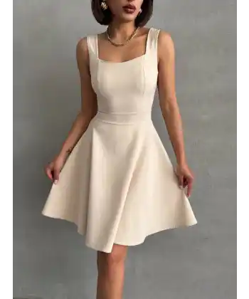 Kadın kare yaka kısa elbise s251188