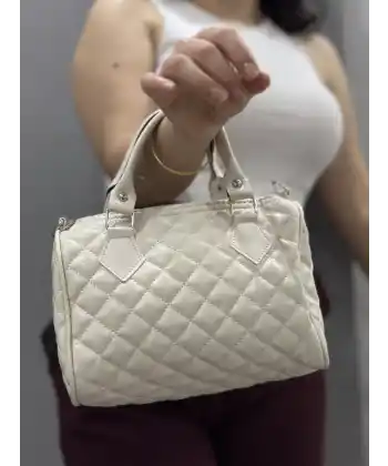 Kapaksız kapitone krem cilt çanta