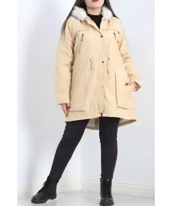 Kapşon kürk detaylı kaban