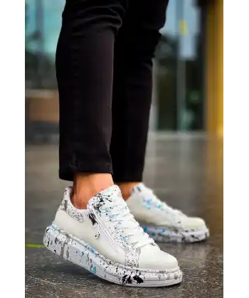 KB-02  Kuback  Bağcıklı Crocodile Beyaz Mavi Günlük Erkek Ayakkabı