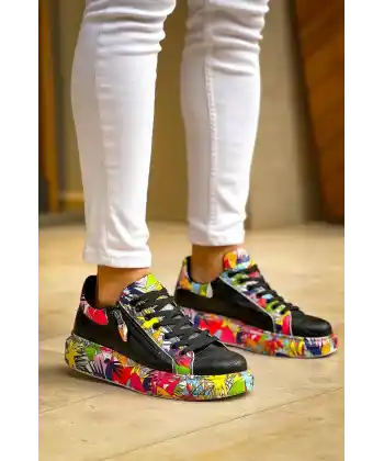 KB-02  Kuback Bağcıklı Crocodile Siyah Kırmızı Günlük Erkek Ayakkabı