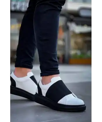 KB-040  Kuback Beyaz Cilt Siyah Yüksek Taban Lastikli Günlük Erkek Ayakkabı