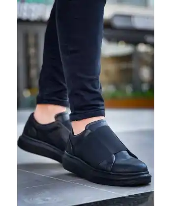 KB-040  Kuback  Siyah Cilt Siyah Yüksek Taban Lastikli Günlük Erkek Ayakkabı