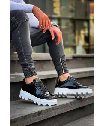 KB-056 Kuback Siyah Rugan Beyaz Yüksek Taban Günlük Spor Ayakkabı
