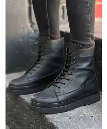 KB-0991  Kuback Siyah Cilt Siyah Yüksek Taban  Bağcıklı  Postal Bot