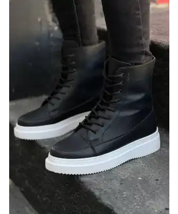 KB-0991  Kuback Siyah Cilt Yüksek Taban  Bağcıklı  Postal Bot