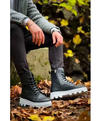 KB-0993 Kuback Siyah Cilt Beyaz Yüksek Taban Postal Bot