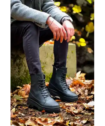 KB-0993 Kuback Siyah Cilt Siyah Yüksek Taban Postal Bot