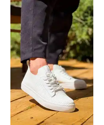 KB-110  Kuback Beyaz Triko Yüksek Taban Bağcıklı Günlük Erkek Ayakkabı