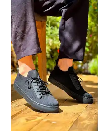 KB-110  Kuback Siyah Triko Siyah Yüksek Taban Bağcıklı Günlük Erkek Ayakkabı