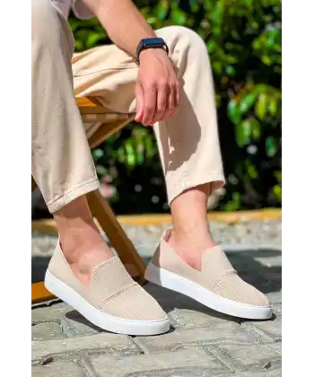 KB-114  Kuback  Bej Triko Yüksek Taban Bağcıksız Günlük Erkek Ayakkabı