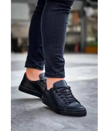 KB-122  Kuback Siyah Cilt Siyah Yüksek Taban Bağcıklı Günlük Erkek Ayakkabı