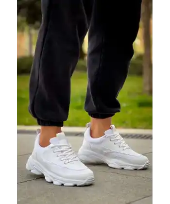 KB-707  Kuback  Beyaz Cilt Yüksek Taban Bağcıklı Günlük Erkek Ayakkabı