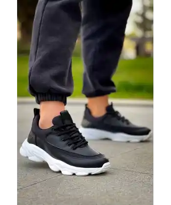 KB-707  Kuback Siyah Cilt Yüksek Taban Bağcıklı Günlük Erkek Ayakkabı