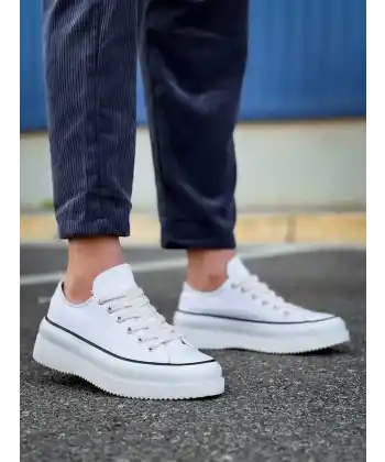 KB-CX-3 Kuback Kısa Beyaz Keten Beyaz Yüksek Taban Spor Ayakkabı