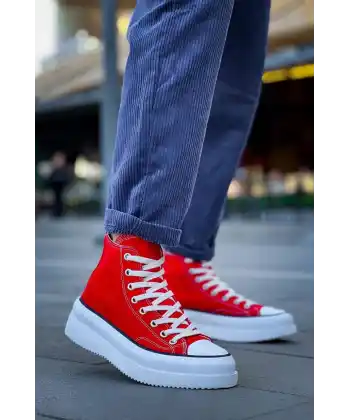 KB-CX-3 Kuback Uzun Kırmızı Keten Beyaz Yüksek Taban Spor Ayakkabı