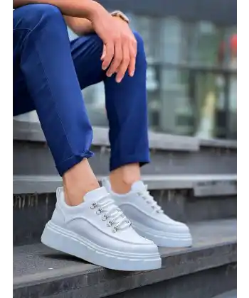 KB-X10 Kuback Beyaz Cilt  Beyaz Yüksek Taban Günlük Spor Ayakkabı