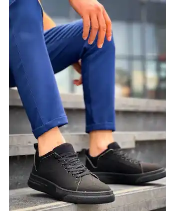 KB-X204 Kuback Siyah Keten Siyah Yüksek Taban Günlük Erkek Spor Ayakkabı