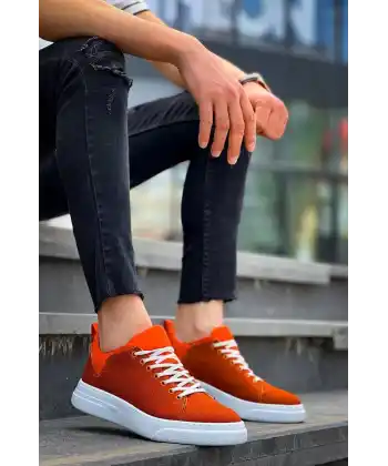 KB-X204 Kuback Turuncu Keten Beyaz Yüksek Taban Günlük Erkek Spor Ayakkabı