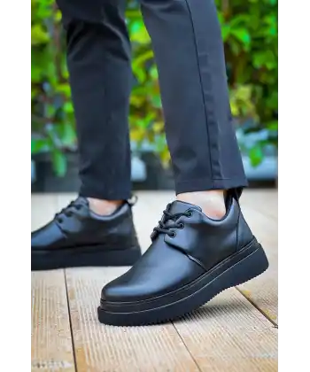 KB-X3  Kuback Siyah Cilt Siyah Taban Bağcıklı  Günlük Erkek  Ayakkabı