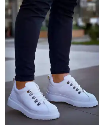 KB-X4  Kuback BEYAZ CİLT Yüksek Taban Bağcıklı Günlük Erkek Ayakkabı