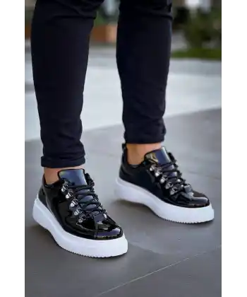 KB-X4  Kuback Siyah Rugan Yüksek Taban Bağcıklı Günlük Erkek Ayakkabı