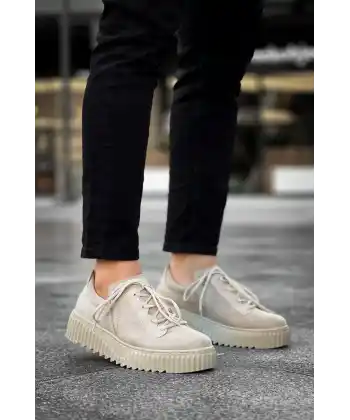 KB-X502  Kuback Bej Süet Yüksek Bej Taban Bağcık Detaylı Lastikli Günlük Erkek Ayakkabı