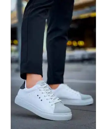 KB-X7  Kuback Beyaz Siyah Yüksek Taban Bağcıklı Günlük Erkek Ayakkabı