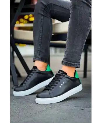 KB-X7  Kuback Siyah Yeşil Yüksek Beyaz Taban Bağcıklı Günlük Erkek Ayakkabı