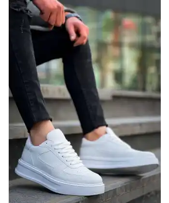 KB-X8 Kuback Beyaz Cilt Beyaz Yüksek Taban Günlük Spor Ayakkabı