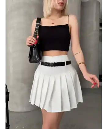 Kemerli pikseli şort etek