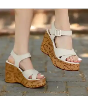 Kenja Bej Cilt Dolgu Topuk Sandalet