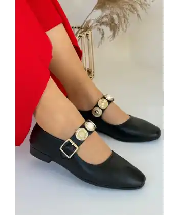 Koope Siyah Cilt Babet Ayakkabı