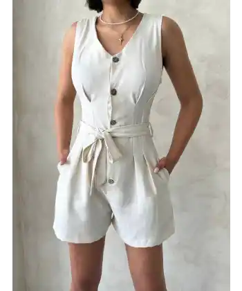 Kuşaklı şortlu tulum