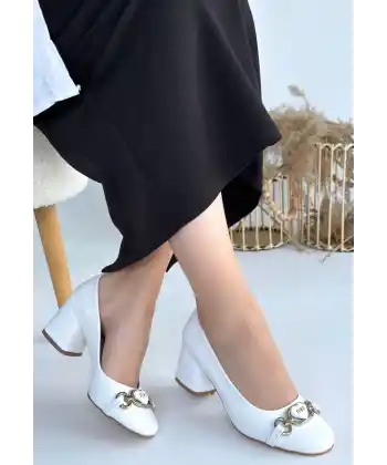 Lucky Beyaz Cilt Topuklu Ayakkabı