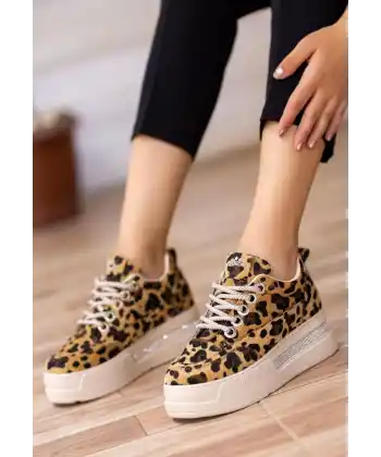 Lulu Leopar Süet Bağcıklı Spor Ayakkabı