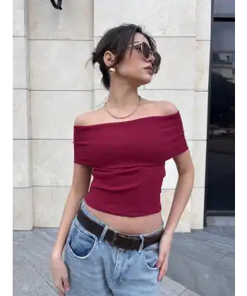 Madonna yaka sıfır kol bluz