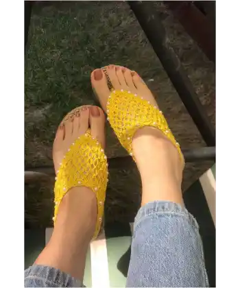 Mayya Sarı Örgülü Sandalet