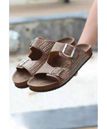 Monte Taba Nubuk Boncuk İşlemeli Terlik