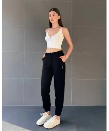 paça lastikli rahat kumaş eşofman siyah