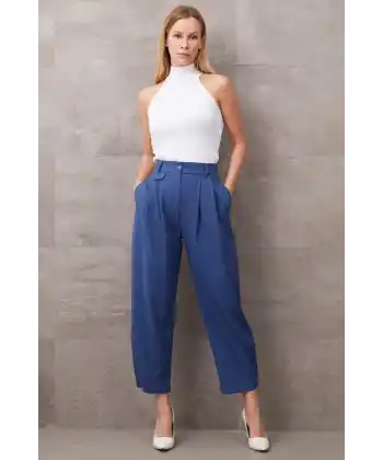 Paçası Düğmeli Yüksek Bel Pantolon